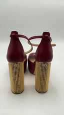 Michael Kors Women's Maxine Leather Platform Sandal Deep Red Shoes 8