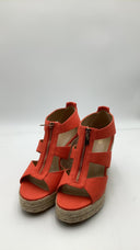 Michael Kors Women's Etta Linen Blend Wedge Sandal Spiced Coral Shoes Red 9