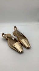 Michael Kors Women's Darrington Metallic Crackled Leather Flat Pale Gold 7.5