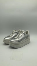 Michael Kors Womens Hayes Metallic Leather Platform Sneaker Silver Shoes 6.5