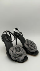 Michael Kors Womens Elodie Crystal-Embellished Leather Sandal Black Shoes 7