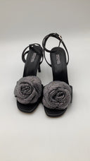 Michael Kors Women's Elodie Crystal-Embellished Leather Sandal Black Shoes 6.5