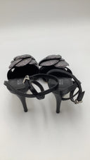 Michael Kors Women's Elodie Crystal-Embellished Leather Sandal Black Shoes 6.5