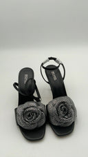 Michael Kors Women's Elodie Crystal-Embellished Leather Sandal Black Shoes 7.5