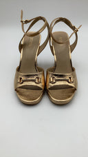 Michael Kors Carson Metallic Leather Wedge Sandal Gold 9