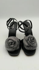 Michael Kors Womens Elodie Crystal-Embellished Leather Sandal Black Shoes 7