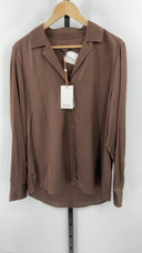 Quince Women's Washable Stretch Silk Notch Collar Blouse Hot Fudge XL