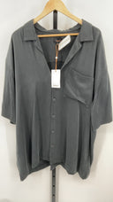 Quince Mens 100% Washable Silk Button Down Short Set Black Sleeved Top XXL