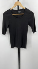 Quince Womens Organic Cotton Micro-Rib Elbow Sleeve Tee Black Sleeved Top S