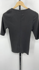 Quince Womens Organic Cotton Micro-Rib Elbow Sleeve Tee Black Sleeved Top S