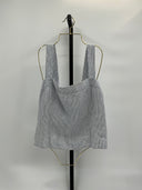 Quince Women's 100% European Linen Fitted Tank Blue Pinstripe Sleeveless Top L