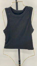 Quince Womens Organic Cotton Micro-Rib Cropped Cutaway Tank Black M