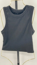 Quince Womens Organic Cotton Micro-Rib Cropped Cutaway Tank Black M