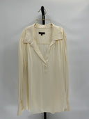 Quince Women's Washable Stretch Silk Split Neck Blouse Ivory Sleeved Top XL
