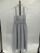 Quince Womens 100% European Linen Fit & Flare Midi Dress Blue Pinstripe XS
