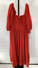 Quince Womens 100% Organic Cotton Gauze Smocked Midi Dress Red L