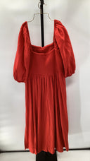 Quince Womens 100% Organic Cotton Gauze Smocked Midi Dress Red L