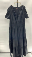 Quince Womens 100% Organic Cotton Poplin Tiered Maxi Dress Black M