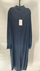 Quince Womens Washable Stretch Silk Maxi Shirt Dress Navy, S