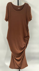 Quince Womens Maternity Tencel Jersey Ruched Dress Brown Basic Sleeved S