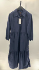 Quince Womens 100% Organic Cotton Poplin Midi Tunic Dress Navy Basic Sleeved M