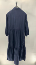 Quince Womens 100% Organic Cotton Poplin Midi Tunic Dress Navy Basic Sleeved M