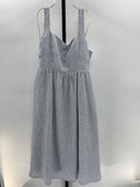 Quince Womens 100% European Linen Fit & Flare Midi Dress Blue Pinstripe L