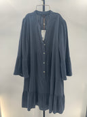 Quince Womens 100% Organic Cotton Gauze Long Sleeve Tiered Mini Dress Blue S