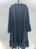 Quince Womens 100% Organic Cotton Gauze Long Sleeve Tiered Mini Dress Blue S