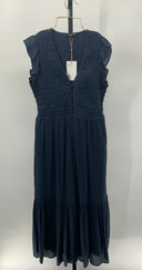 Quince Womens Organic Textured Cotton Smocked V-Neck Midi Dress Navy S