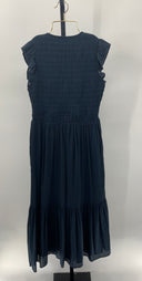 Quince Womens Organic Textured Cotton Smocked V-Neck Midi Dress Navy S