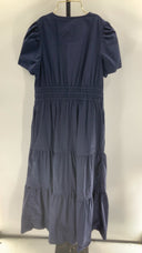 Quince Womens 100% Organic Cotton Poplin Tiered Maxi Dress Navy Basic Sleeved M