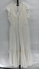 Quince Women's Organic Textured Cotton Smocked V-Neck Midi Dress White S