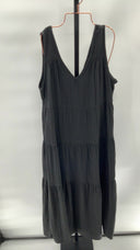 Quince Womens 100% Organic Cotton Gauze Tiered Maxi Dress Black Basic Sleeved M