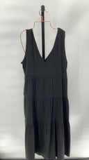 Quince Womens 100% Organic Cotton Gauze Tiered Maxi Dress Black Basic Sleeved M