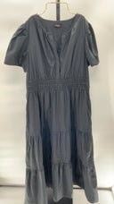 Quince Womens 100% Organic Cotton Poplin Tiered Maxi Dress Navy L