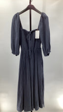 Quince Women's 100% Organic Cotton Gauze Smocked Square Neck Midi Dress Blue S