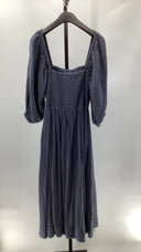 Quince Women's 100% Organic Cotton Gauze Smocked Square Neck Midi Dress Blue S