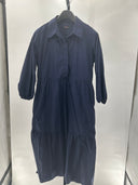Quince Womens 100% Organic Cotton Poplin Midi Tunic Dress Navy Basic Sleeved S
