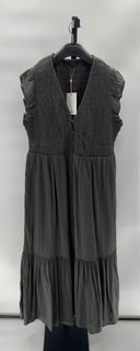 Quince Women's Organic Textured Cotton Smocked V-Neck Midi Dress Charcoal L