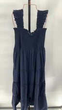 Quince Womens 100% Organic Cotton Poplin Smocked Midi Dress Navy L