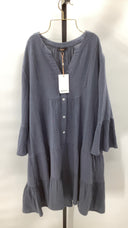 Quince 100% Organic Cotton Gauze Long Sleeve Tiered Mini Dress Indigo Blue L