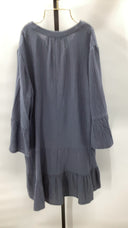 Quince 100% Organic Cotton Gauze Long Sleeve Tiered Mini Dress Indigo Blue L