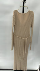 Quince Women's Cotton Cashmere Ribbed Long Sleeve V-Neck Midi Dress Tan M