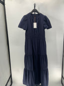 Quince Womens 100% Organic Cotton Poplin Tiered Maxi Dress Navy M