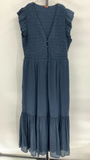 Quince Women's Organic Textured Cotton Smocked V-Neck Midi Dress Navy M