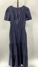 Quince Womens 100% Organic Cotton Poplin Tiered Maxi Dress Navy XS