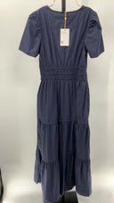 Quince Womens 100% Organic Cotton Poplin Tiered Maxi Dress Navy XS