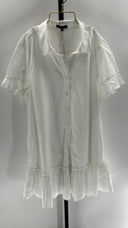 Quince 100% Organic Cotton Poplin Short Sleeve Ruffle Shirt Dress White L