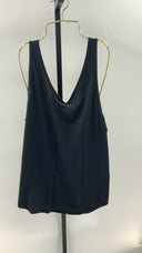 Quince Womens Cotton Modal Double Scoop Neck Tank Black Sleeved Top L